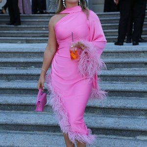 Remarkable Pink PatBO FEATHER TRIMMED OSCAR DRESS (RUNWAY)